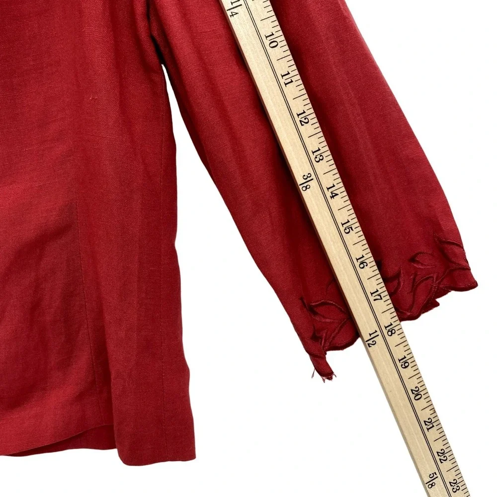 Adrianna Papell Jacket Womens 10 Red Linen Blend Open Front Embroidered - Picture 7 of 9